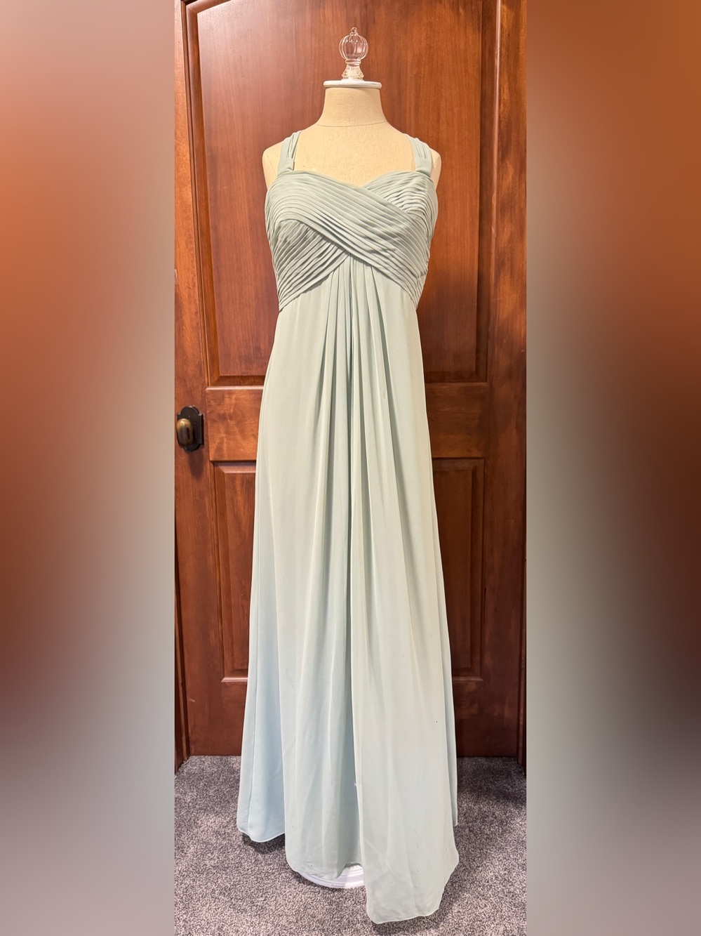 Bill Levkoff Sage Green Chiffon Empire-Waist Evening Gown